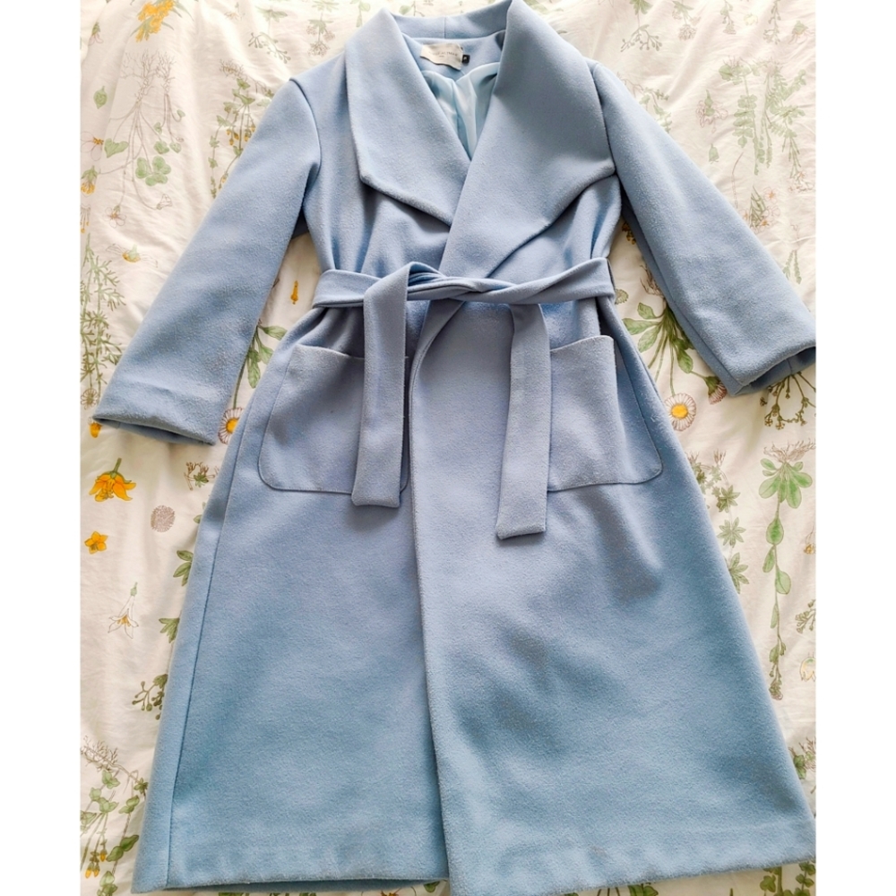 Baby blue Adele Altman belted coat 🐦